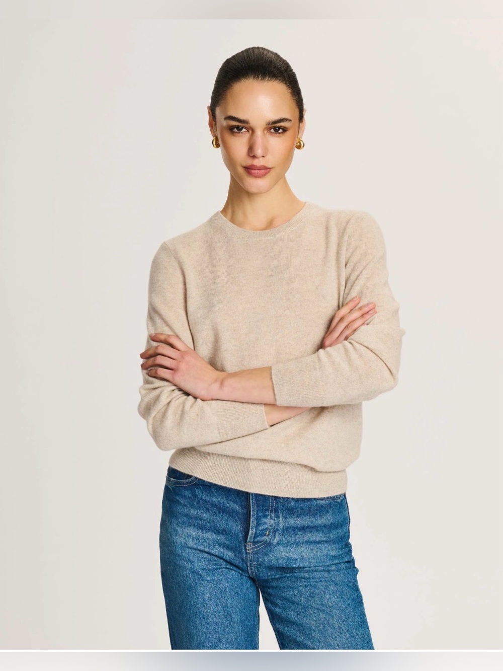 NAADAM Beige Crewneck Cashmere Blend Sweater